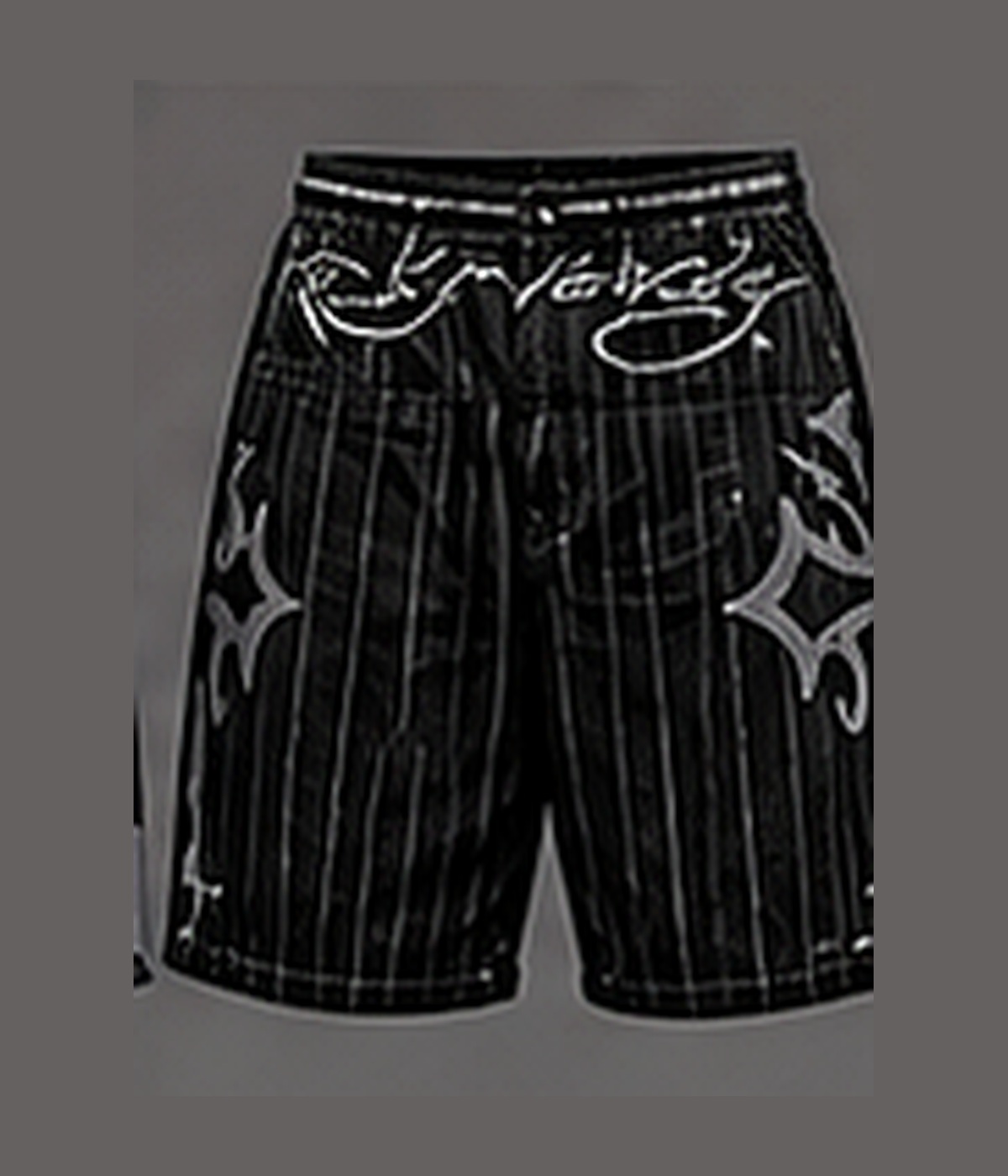 Neotora Script Pinstripe Jorts in black