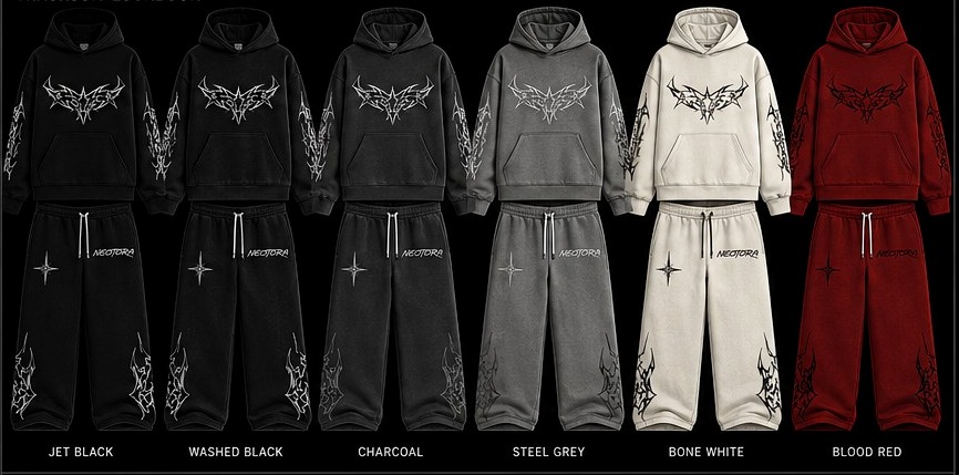 Neotora oversized tracksuit concept lineup in six colourways